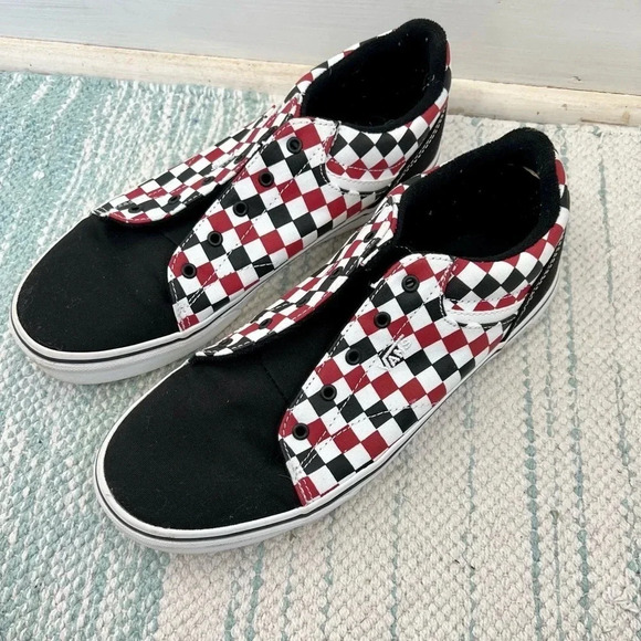Vans checkered black red white shoes youth size 7 No Laces - Picture 2 of 15
